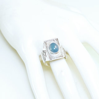 Bijoux ethniques touareg berbres bague en argent 925 massif pierres semi-prcieuses personnaliss femme homme rectangle chevalire gravure Agate bleue fonc - Niger 115 b