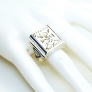 Bijoux touareg ethniques berbres bague en argent 925 massif chevalire homme femme artisanal personnaliss large grave gravures volume rectangle - Niger 319 b