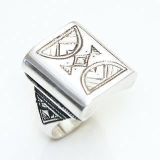 Bijoux touareg ethniques berbres bague en argent 925 massif chevalire homme femme artisanal personnaliss large grave gravures volume rectangle - Niger 319 a