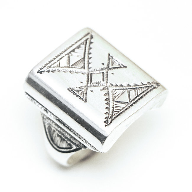 Bague argent massif 925 touareg chevalière rectangle - Niger 320