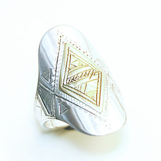 Bijoux ethniques touareg berbres bague en argent 925 femme berbre personnalise bronze dor jaune or navette bicolore bimatire longue grave artisanale - Niger 336 a