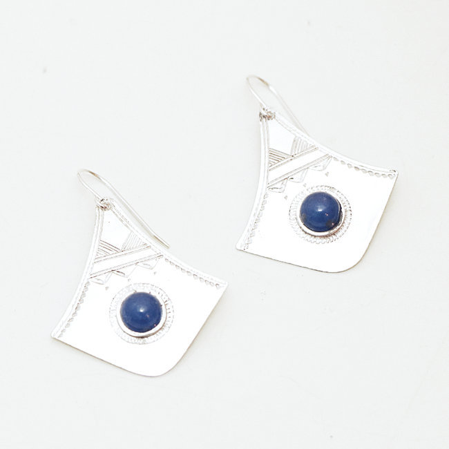 Boucles d'oreilles argent 925 touareg et Lapis-Lazuli - Niger 045