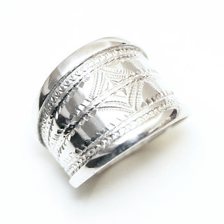 Bijoux ethniques touareg bague en argent 925 berbres femme homme berbre personnalise bandeau large grave gravure artisanale losange - Niger 341 a