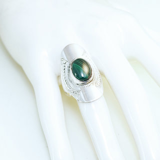 Bijoux ethniques touareg berbres bague en argent 925 massif pierres semi-prcieuses personnaliss femme homme longue navette gravure Malachite vert fonc - Niger 116 b