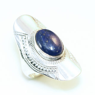 Bijoux ethniques touareg berbres bague en argent 925 massif pierres semi-prcieuses personnaliss femme homme longue navette gravure Lapis Lazuli bleu fonc - Niger 116 a