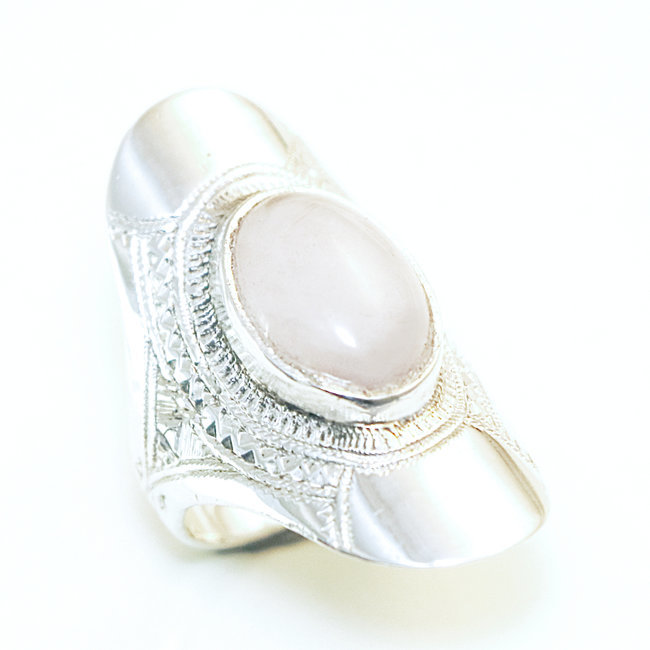 Bague argent 925 touareg navette longue et Quartz rose - Niger 117