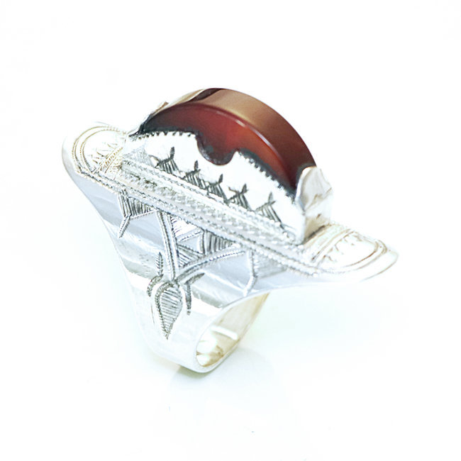 Bague argent 925 touareg navette longue et Cornaline - Niger 120