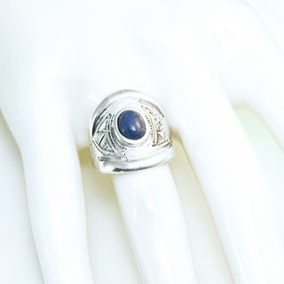 Bijoux ethniques touareg berbres bague en argent 925 massif pierres semi-prcieuses femme homme chevalire personnaliss gravure Lapis Lazuli bleu fonc - Niger 123 b