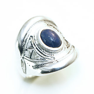 Bijoux ethniques touareg berbres bague en argent 925 massif pierres semi-prcieuses femme homme chevalire personnaliss gravure Lapis Lazuli bleu fonc - Niger 123 a