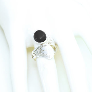 Bijoux ethniques touareg berbres bague en argent 925 massif femme homme pierres semi-prcieuses noir bandeau ruban Onyx ovale croise rglable ajustable fine - Niger 124 b