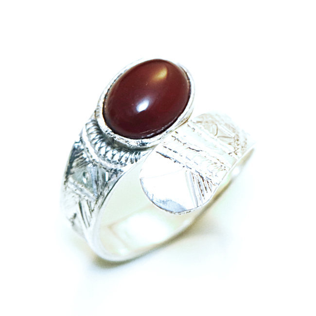 Bague argent 925 touareg réglable croisée et Cornaline - Niger 127