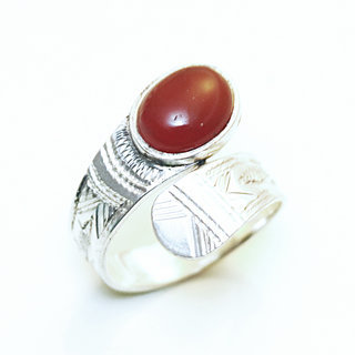 Bijoux ethniques touareg berbres bague en argent 925 massif femme homme pierres semi-prcieuses orange Cornaline ovale croise rglable ajustable fine - Niger 130 a