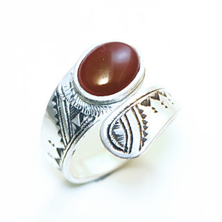 Bijoux ethniques touareg berbres bague en argent 925 massif femme homme pierres semi-prcieuses orange Cornaline ovale croise rglable ajustable fine - Niger 131 a