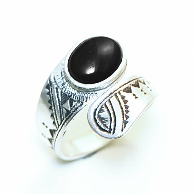 Bague argent 925 touareg réglable et Onyx - Niger 131