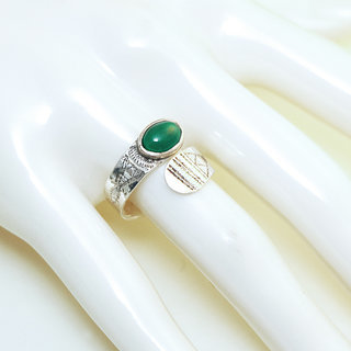 Bijoux ethniques touareg berbres bague en argent 925 massif femme homme pierres semi-prcieuses Agate verte ovale croise rglable ajustable fine - Niger 133 b