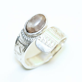 Bijoux ethniques touareg berbres bague en argent 925 massif femme homme pierres semi-prcieuses Labradorite ovale croise rglable ajustable fine - Niger 135 a