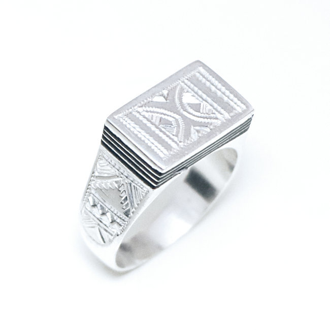 Bague argent massif 925 touareg chevalière rectangle et ébène - Niger 104