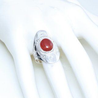 Bijoux ethniques touareg berbres bague argent 925 femme homme pierres semi-prcieuses fines orange cornaline ovale navette grave artisanale personnalis - Niger 147 b