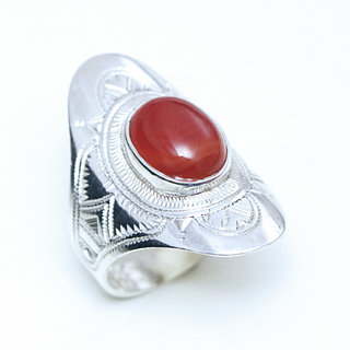 Bijoux ethniques touareg berbres bague argent 925 femme homme pierres semi-prcieuses fines orange cornaline ovale navette grave artisanale personnalis - Niger 147 a