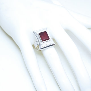 Bijoux ethniques touareg berbres bague argent 925 femme homme pierres semi-prcieuses fines orange cornaline rectangle grave artisanale personnalis - Niger 148 b