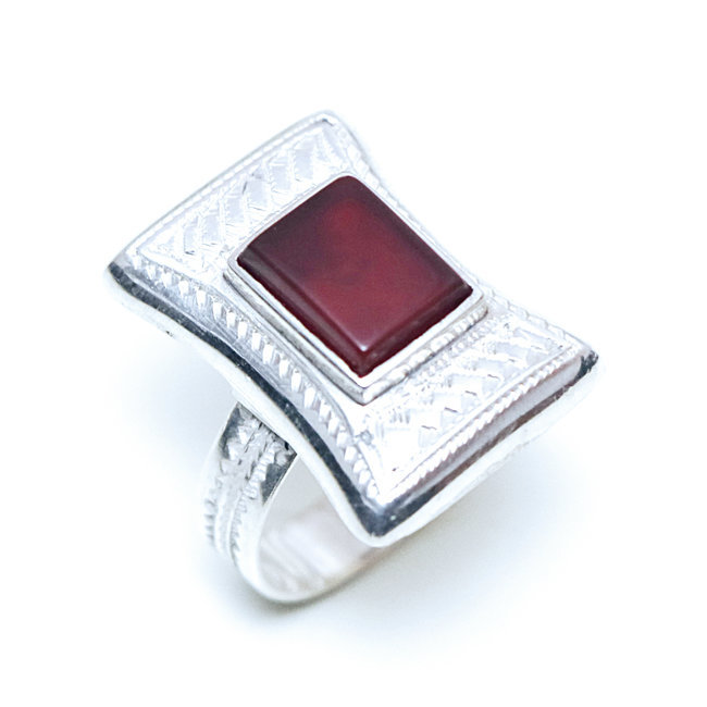 Bague argent 925 touareg chevalière rectangle et Cornaline - Niger 148