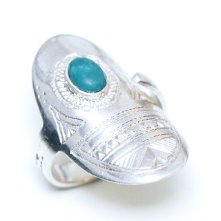 Bijoux ethniques touareg berbres bague en argent 925 massif femme pierres semi-prcieuses vraie Turquoise vritable naturelle ovale rglable ajustable - Niger 149 a