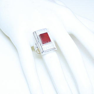 Bijoux ethniques touareg berbres bague argent 925 femme homme pierres semi-prcieuses fines Cornaline orange rectangle grave artisanale personnalis - Niger 153 b