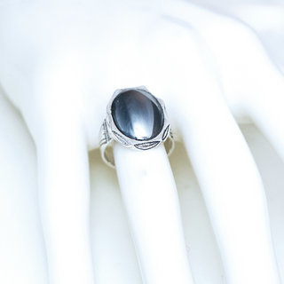 Bijoux ethniques touareg berbres bague argent 925 femme homme pierres semi-prcieuses fines noir Hmatite ovale gravure artisanale personnalise - Niger 161 b