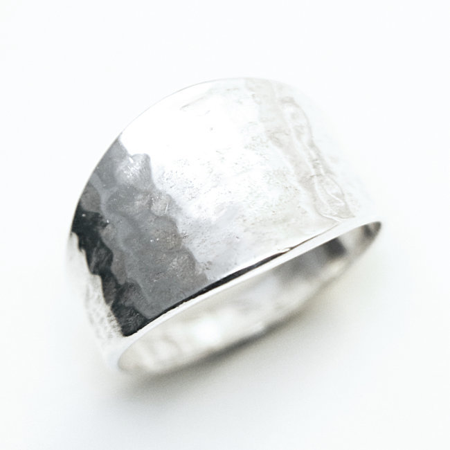 Bague fine martelée en argent véritable - Bague femme en argent