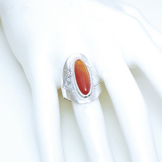 Bijoux ethniques touareg berbres bague argent 925 femme homme pierres semi-prcieuses fines orange Cornaline navette longue gravure artisanale personnalise - Niger 165 b