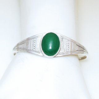 Bijoux ethniques touareg bracelet manchette en argent 925 massif homme femme grav large et pierre fine ovale Agate verte cabochon - Niger 025 b