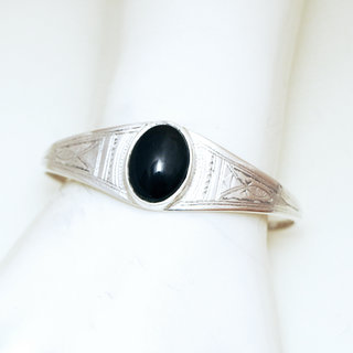 Bijoux ethniques touareg bracelet manchette en argent 925 massif homme femme grav large et pierre fine ovale Onyx noir cabochon - Niger 026 b