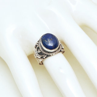 Bijoux ethniques Indiens bague argent 925 et pierre fine Lapis-Lazuli vritable filigranes perles - Inde 408 b