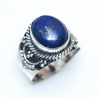 Bijoux ethniques Indiens bague argent 925 et pierre fine Lapis-Lazuli vritable filigranes perles - Inde 408 a