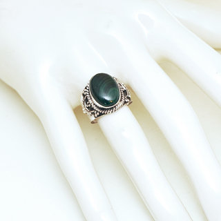 Bijoux ethniques Indiens bague argent 925 et pierre fine malachite verte vritable filigranes perles - Inde 408 b