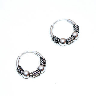 Bijoux ethniques indiens boucles d'oreilles croles en argent 925 massif cercles rondes filigranes serpent graves npalais - Npal 032 a