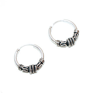 Bijoux ethniques indiens boucles d'oreilles croles en argent 925 massif cercles rondes filigranes serpent graves npalais - Npal 034 a