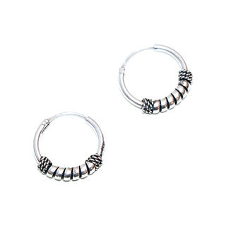 Bijoux ethniques indiens boucles d'oreilles croles en argent 925 massif cercles rondes filigranes serpent graves npalais 1,4 cm - Npal 033 a