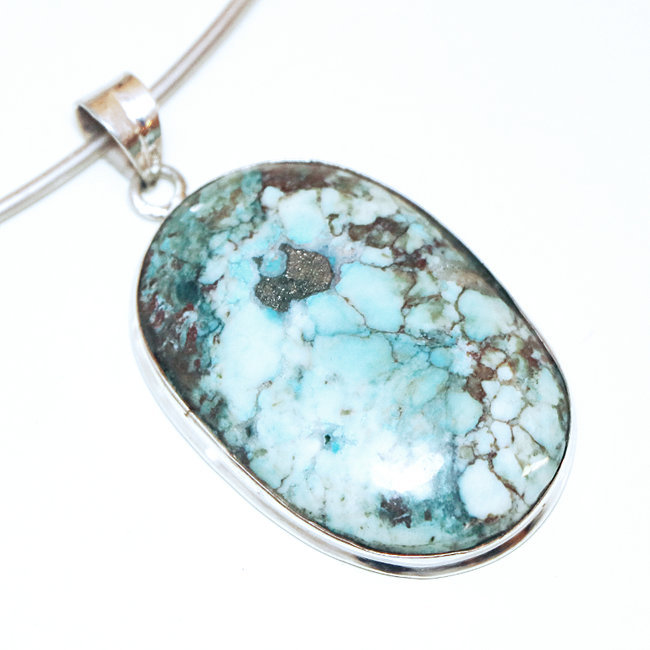 Pendentif argent 925 ovale et Turquoise naturelle - Inde 251