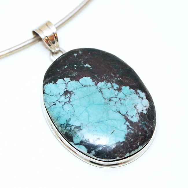 Pendentif argent 925 ovale et Turquoise naturelle - Inde 257