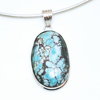 Bijoux Indiens Ethniques pendentif argent 925 femme pierres semi-prcieuses vraie Turquoise naturelle vritable ovale - Inde 262b