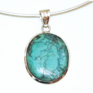 Bijoux Indiens Ethniques pendentif argent 925 femme pierres semi-prcieuses vraie Turquoise naturelle vritable ovale - Inde 264b