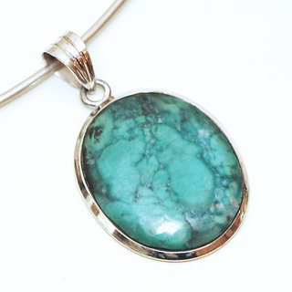 Bijoux Indiens Ethniques pendentif argent 925 femme pierres semi-prcieuses vraie Turquoise naturelle vritable ovale - Inde 264a