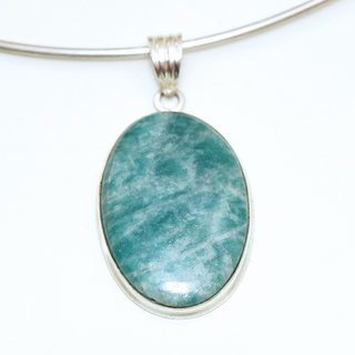 Bijoux Indiens Ethniques pendentif argent 925 femme pierres semi-prcieuses Amazonite vert artisanal ovale - Inde 269b