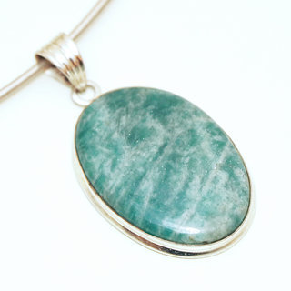 Bijoux Indiens Ethniques pendentif argent 925 femme pierres semi-prcieuses Amazonite vert artisanal ovale - Inde 269a