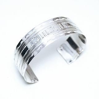 Bijoux ethniques Bracelet touareg berbre argent 925 manchette massif femme large rglable ajustable ouvert grav gravure artisanal - Niger 148 a