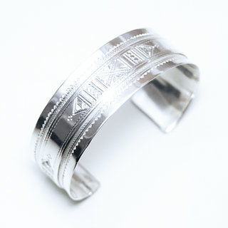 Bijoux ethniques Bracelet touareg berbre argent 925 massif femme manchette large rglable ajustable ouvert grav gravure artisanal croix - Niger 153 a