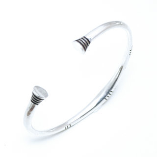 Bijoux ethniques touareg berbres bracelet en argent 925 massif homme femme enfant jonc ouvert rond souple et bois d'bne artisanal grav - Niger 070 c