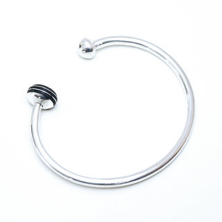 Bijoux ethniques touareg berbres bracelet en argent 925 massif homme femme enfant jonc ouvert souple et bois d'bne artisanal lisse rond - Niger 075 a