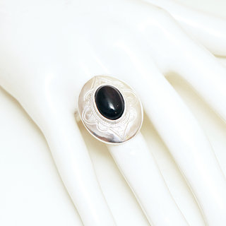 Bijoux ethniques touareg bague argent 925 femme pierres semi-prcieuses Onyx noir grande ovale - Niger 003 b